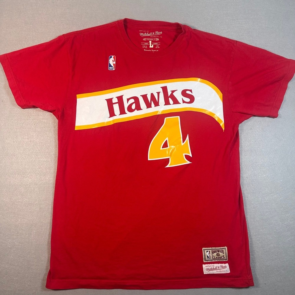 Mitchell & Ness Atlanta Hawks T-Shirt Mens L Red NBA Hardwood Classics Spud Webb